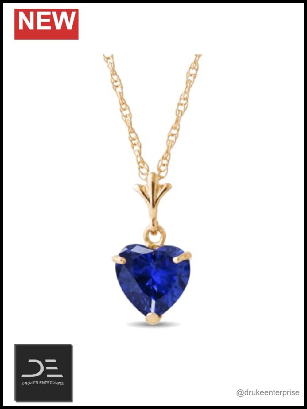 14k Yellow Gold Heart Sapphire Pendant Necklace 1.55ct Lab Grown Natural
